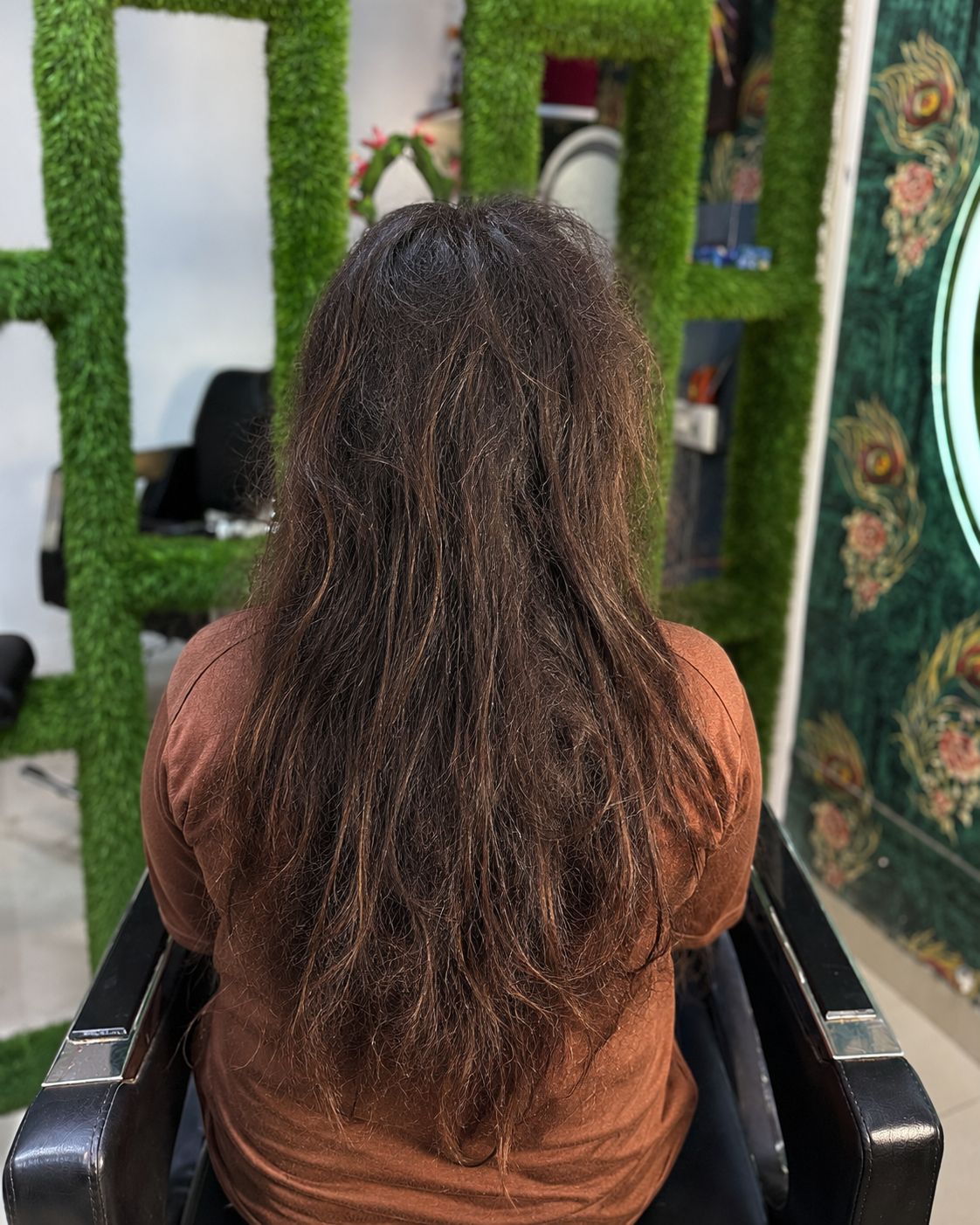 Client hair after colour and styling at The Sarita's ladies salon, Wagholi